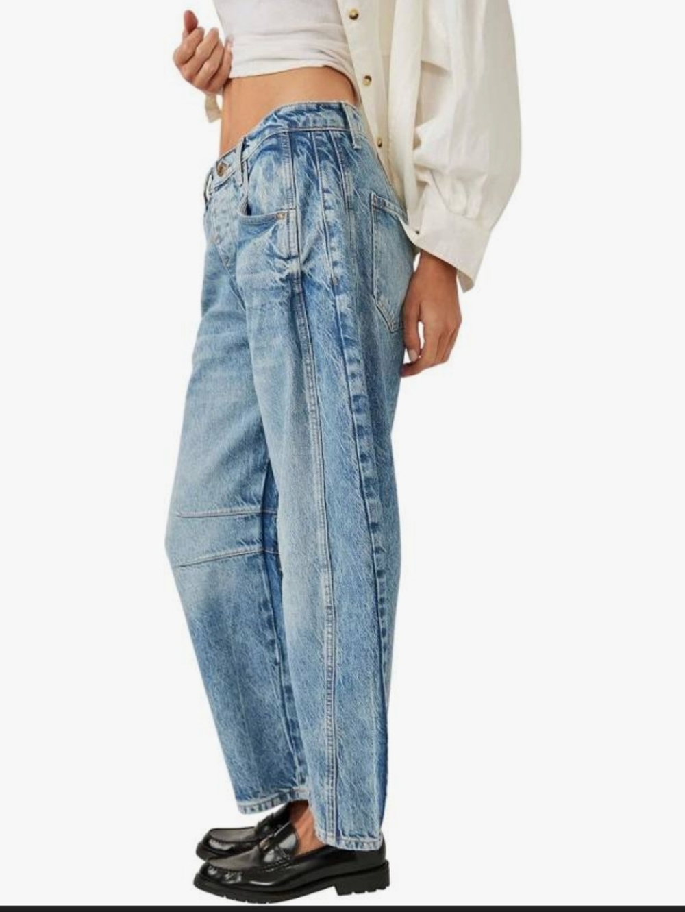 We The Free Free People Good Luck Mid Rise Med Wash Barrel Jeans 27 - Picture 4 of 14